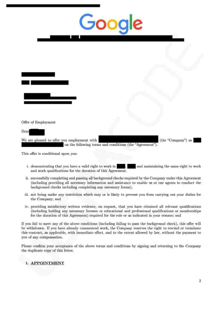Google offer letter earned with ULTRACODE (preview)